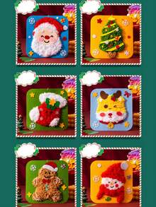 1 Set Kids Handmade Sewing Fun Kit, Christmas Handcraft Toy, Christmas Small Gift, Santa Claus, Snowman, Christmas Tree, Reindeer, Gingerbread Man, Creative Cartoon, Knitted Embroidery Painting, Craft Kit, Educational DIY Materials