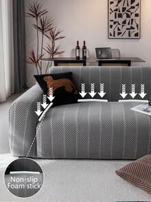 1pc 3D Sofa Cover, Multi-Functional Full Coverage Sofa Slipcover, Solid Color Geometric Pattern Design Sofa Protector, Stretch Fit Sofa Cover, Suitable For All Seasons - Dark Grey - View 7