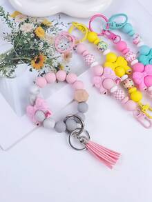 1pc Bowknot Silicone Beaded Colorful Keychain, Tassel Charm Wristlet Keyring, Bag Pendant Accessory, Key Chain, Car Key Anti-Lost Chain, Gift For Friends, Family, Teachers, Back To School Christmas
