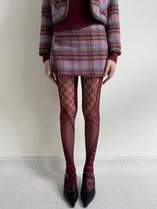 1pc Autumn/Winter Niche Angora Red Cyberpunk Fishnet Tights, Anti-Snag Leggings For Women