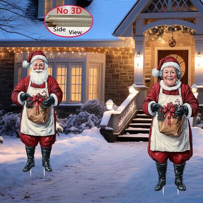 2 Peças Decorações de Natal para Exterior - Placa de Jardim de Natal, Papai Noel Engraçado e Decoração de Jardim da Vovó, Estatueta de Papai Noel, Decoração de Natal de Plástico para Gramado, Pátio, Montagem em Poste, Exibição Festiva no Jardim, Acessório de Decoração de Natal