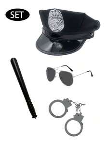 Hat Set, Halloween Solid Color Hat, Glasses, Handcuffs, Baton, Costume Party Accessories, Cosplay Props, Non-Metal Handcuffs, Non-Metal Baton, Party Decorations, Valentine's Day, Personalized Dress Up, Sexy Outfit, Suitable For Daily Outings, Summer, Beach, Vacation - Multicolor - View 11
