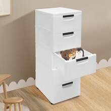 Plastic Drawers Dresser,Storage Cabinet With 5 Drawers,White Closet Drawers Tall Dresser Organizer For Clothes,Playroom,Bedroom Furniture,Stackable Vertical Clothes Storage Tower - 白色 - 查看 3