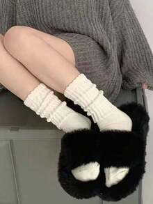 1 双女式 168D 针织马镫保暖袜，JK 学院风腿套，芭蕾舞袜，秋冬 - 白色 - 查看 2