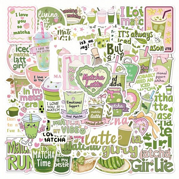 50pcs Matcha & Bubble Tea Cartoon Stickers, Decorative For Boxes, Guitars, Cars, Skateboards, Notebooks