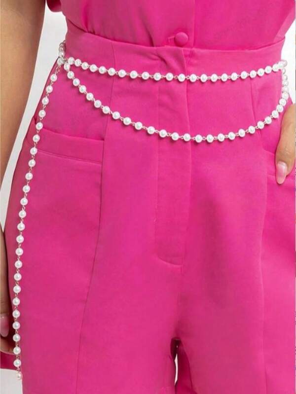 1 pièce Chaîne de corps décorative sexy à double couche avec perles blanches, convient pour un port quotidien pour femmes