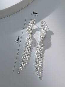 1 Pair Women's Elegant Rhinestone Tassel Dangle Earrings, Versatile For Party Wear - Multicolor - View 4