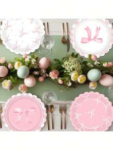 10pcs Pink Bow Party Plates,Bow Birthday Party Supplies,Pink Bow Party Decor For Bachelorette Bridal Engagement Cute Plates Bachelorette Party Decor - Hồng - Xem 6
