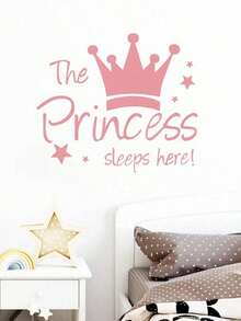 1pc Princess Vinyl Wall Decal, Art Deco Style Pink Crown & Glitter, Self-Adhesive Cartoon Door Sticker For Girls' Bedroom, Glossy Finish, Plastic Surface Compatible, Single Use Decorative Wall Art