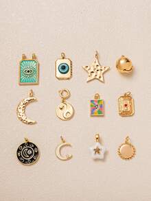 1pc Fashionable & Exquisite Gold-Tone Pig, Cherry Fish, Mushroom Cake Pendant With Cubic Zirconia, Suitable For DIY Necklace, Bracelet, Earring, Bag Chain, Keychain, 18K Gold Plated, Creative Pendant Gift For Wife, Mother, Girlfriend - Multicolor - View 5