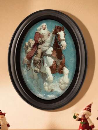 1pc 5x7 Inches Festive Wooden Photo Frame Display Sign, Christmas Style Patterned Oval/Rectangle Shape Tabletop Decor Desktop Ornament Holiday Gift For Christmas Thanksgiving