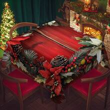 Față de masă de Crăciun 1/20 buc, față de masă clasică de lux, model floral roșu alb și roșu de fructe de pădure de Crăciun, decor de ambianță de Crăciun, potrivită pentru stilul de Crăciun, potrivită pentru utilizare în interior și exterior, bucătărie de acasă, decorare masă și decorare cină, cadouri pentru familie și prieteni