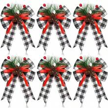 6pcs Christmas Buffalo Plaid Bowknot Plastic Pine Cone Picks, For Christmas Tree, Fireplace Wreath DIY Craft, Party Decor, Gift Packaging, Seasonal Decoration - Multicolor - View 11