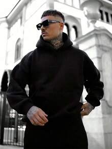 Men'S Black Graphic Hoodie With Skull & Star Print - I Gave You All My Thoughts, Now I Lost My Mind Design, Casual Loose Fit, Long Sleeve, Front Pocket, Polyester Blend, Perfect For Fall,Winter,Fall Hoodies,Men's Fall Clothes,Street Wear,Halloween,Mens Hoodies,Y2k Clothes,Jesus Hoodie,Thanksgiving Day,Nightmare Before Christmas,Christmas - 黑色 - 查看 2