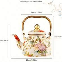This Elegant Enamel Floral Pattern Kettle With A Gold Handle Is A Perfect Outdoor Kettle For Brewing Tea By The Fireplace. Made Of Metal Enamel, This Teapot Is Ideal For Brewing Tea, Coffee, Milk, And Water – Making It Perfect For Outdoor Activities,Tea Party,Camping, Picnics, And As A Gift For The Home. - 紅白色 - 查看 7