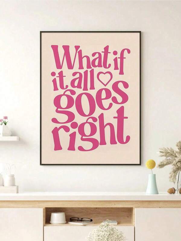 1pc Preppy Aesthetic Room Decor Poster, "What If Everything Goes Right" Positive Quote Wall Art, Canvas Print Unframed, Bedroom Decor, Living Room Decor, Office Wall Art, Room Decor Aesthetic, Posters For Room, Room Decoration Stuff, Motivational Gift