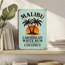 1pc Malibu Tin Sign, Caribbean White Rum With Coconut, Vintage Metal Art, Beach Bar Decor, Cocktail Art, Retro Bar Sign, Summer Decor, Tropical Drink Decor, Party Sign, Vacation Decor, 8x12 Inches/ 20x30 - 彩色 - 查看 10