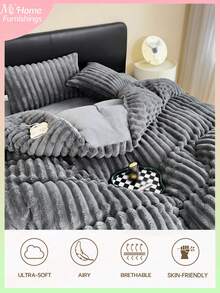 3 件套床上用品 - 1 个羽绒被套和 2 个枕套，柔软舒适的家纺，多种颜色可选，适用于宿舍、卧室、简约时尚的家居装饰，可机洗，无需填充物，蓬松超柔软羽绒被套套装，仿毛皮/羽绒羽绒被套套装，毛绒羽绒被套套装，1 个带拉链封口的羽绒被套和 2 个枕套，不含羽绒被芯，有单人床、双人床、特大床、大号床尺寸可供选择 - 深灰色 - 查看 6