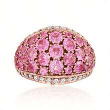 Anillo de banda ancha con micro pavé de lujo con circonita cúbica sintética rosa brillante, anillo de dedo para mujer chapado en oro rosa, joyería nupcial para compromiso, baile de graduación y fiesta de boda