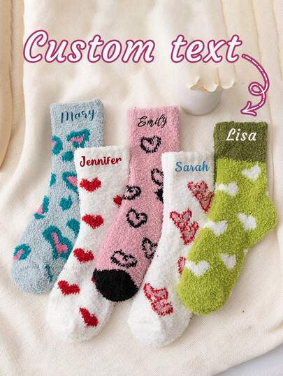 Custom Personalized Fuzzy Socks ,Winter Non-Shedding Warm Solid Color Soft Half-Fur Coral Floor Socks For Handsome Guys And Beautiful Women, Personalized Text Socks With Fun Custom Images, Comfortable Mid-Calf Fluffy Socks Suitable For Daily Home Use, Valentine'S Day, Birthday Gifts, And Other Occasions,Christmas Gifts
