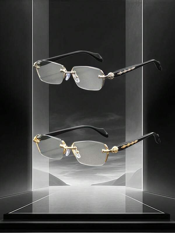 1 Pair Metal Frameless Edged Fashion Flat Glasses For Men