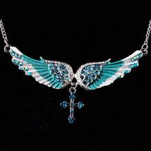 3PC Fashion Blue Angel Wings Cross Pendants Necklace Earrings Set For Women Girl Jewelry Gifts - Màu xanh lam - Xem 5