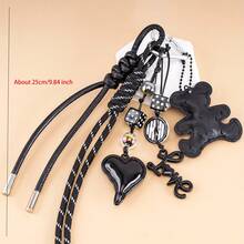 Keychains For Men And Women, Niche High-End Pu Leather Black Bear Love Keychain Pendant, Fashionable And Personalized Hand-Woven Rope Bag Pendant, Car Keychain Accessories, Couple Creative Gift Diy Jewelry Gift Bag Hanging - Multicolor - View 5