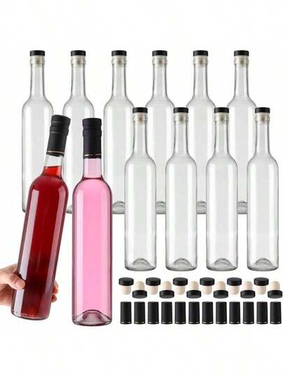 Wine Bottles 16oz With - Top Caps Seal Shrink Capsules Caps12Pack, 500 Ml Glass Bottles Wine Making, Empty Glass Bottles With Cork Kefir, Beverages, Kombucha16fl.Oz500ml