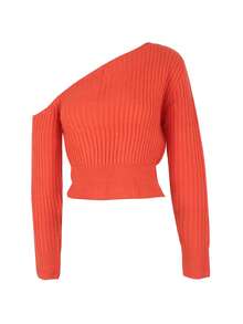 Sweater Rajut Kasual Seksi Wanita Model Bahu Terbuka, Musim Semi/Musim Gugur/Musim Dingin - Jeruk - View 2