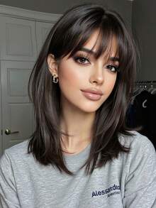 12 Inch Ombre Brown Black Gold Wig, Women's Short Straight Bob Hairstyle With Bangs, Heat Resistant Synthetic Fiber Wig, Fashion Versatile, Suitable For Women & Girls For Daily Wear, Parties, Cosplay, Photography And More