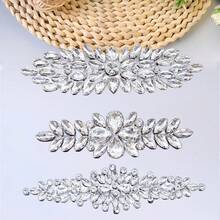 Pegatina de cristal de diamante de alta gama hecha a mano con rhinestones, cinturón de cintura nupcial, pegatina de diamante de pegamento termofusible, decoración de boda, accesorios nupciales, suministros de manualidades DIY - Plateado - Ver 8