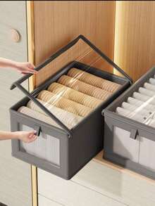 صندوق تخزين قماشي قابل للطي كبير مع غطاء، من قماش أكسفورد مقوى مع فتحة للرؤية، لتنظيم المنزل والخزانة وديكور المناسبات والغرف وغرفة النوم، لتخزين الفساتين والبنطلونات والأحذية والتنانير والقمصان البيضاء والبنطلونات السوداء والملابس الشتوية للسيدات