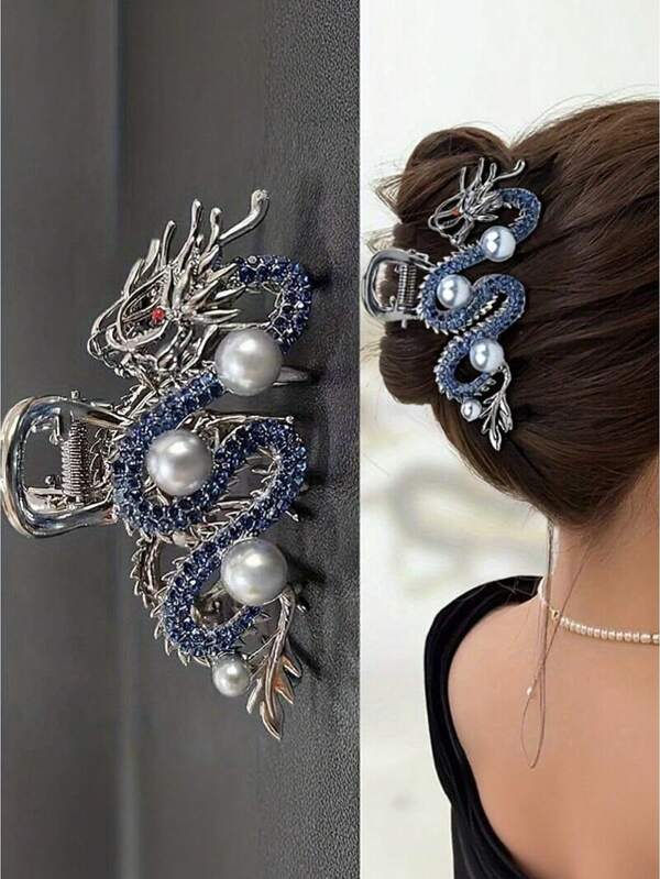 1pc Elegant Dragon Shaped Hair Clip With Faux Pearl, Metal Dragon Hair Accessory For Women, Fashion Daily Hairstyle, Vintage Style Alloy Material Bicolor Print Hollow Rectangle Design, Graceful Exquisite Dragon Pattern Decor,Fall,Hair,Hair Accessories,Accessories,Hair Accessories For Women,Travel,Hair Accessories,Accessories Women,Hair Accessory,Hair Accessories Women,Hair Tools,Hair Stuff,Stuff,Beauty Accessories,Gifts,Travel,Gifts For Women,Hair Stuff,Stocking Stuffers
