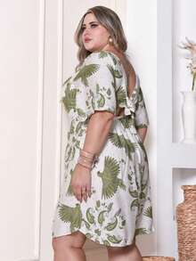 Women's Plus Size Printed Short Midi Dress - Verde EST - Ver 4