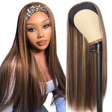 BigTrse 女士头带假发 黑色直发 合成头带假发 无胶 耐热 自然 适合日常派对使用 - 彩色 - 查看 18