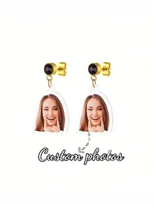Customized Photo Acrylic Earrings With Birthstone, Personalized Charm Bohemian December Birthday Stone Picture Earrings, Stainless Steel Unique Color Photo Memory Earrings Family Holiday Jewelry, Perfect Birthday Gift For Bestie, Wedding Anniversary Gift For Her, Valentine's Day Gift, Christmas Gift, Mother's Day Gift