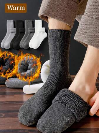 1/4 pares de calcetines gruesos y cálidos para hombres, forrados térmicos, longitud de tobillo/media pantorrilla, cómodos y suaves, adecuados para uso casual, de negocios, interior en temporadas de frío invernal hasta -5°C, acogedores