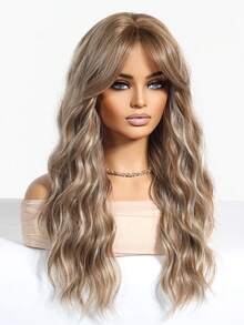 24-Inch Gray Highlight Mid-Parted Long Curly Hair, Elegant Ladies' Wig, Heat-Resistant Synthetic Woven Wig, Perfect For Holiday Travel, Party, Role-Playing Actors' Daily Wear On Halloween And Christmas, Halloween Wig, Girls' Holiday Gift - 挑染灰色 - 查看 6