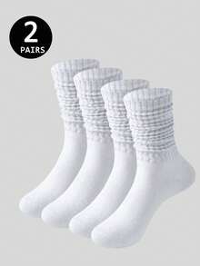 5 Pairs Of Autumn And Winter Women's Mid Length Socks, White, Sports And Casual Socks(No Cardboard)