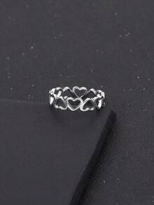 1Pc Stainless Steel Ring With Heart Detail, Gift For Mom, Mother, Valentine's Day & Mother's Day C5CC - 銀色 - 查看 3