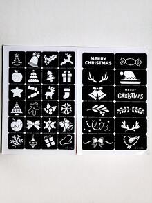 2 张圣诞纹身模板，雪人、驯鹿、雪花模板可重复使用身体模板，闪光喷枪 DIY 纹身模板，适合女性女孩身体艺术自粘模板派对礼物 - 黑色 - 查看 9