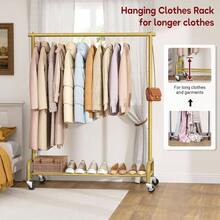 Perchero de ropa de gran resistencia, perchero rodante de metal de 43 pulgadas de ancho para colgar ropa, perchas, abrigos, camisas, vestidos, color negro - Oro + Varilla simple - Ver 3