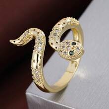 1pc Adjustable Cartoon Snake Design Cubic Zirconia Embellished Ring For Women