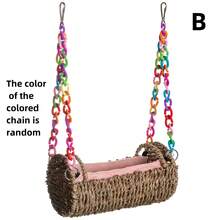 1pc Rattan Parrot Nest With Pink/Blue Cushion - Universal Bird Nest Hammock For All Seasons, Rattan Swing Toy, Cozy Nest For Budgies, Peacocks, Cockatiels And Other Small Parrots - Pink - View 8