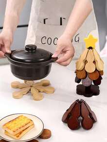 一棵树隔热垫防烫耐高温家用餐桌垫，高档圣诞树葫芦餐桌锅碗垫摆件，创意造型，既隔热又装饰，弹性收缩，使用灵活，收纳方便，可放置锅/杯/盘/碟，居家必备 - 彩色 - 查看 3