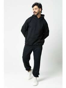 Men's Polyester Hoodie Set - Spring/Autumn Casual Clothing Set - Black - View 1