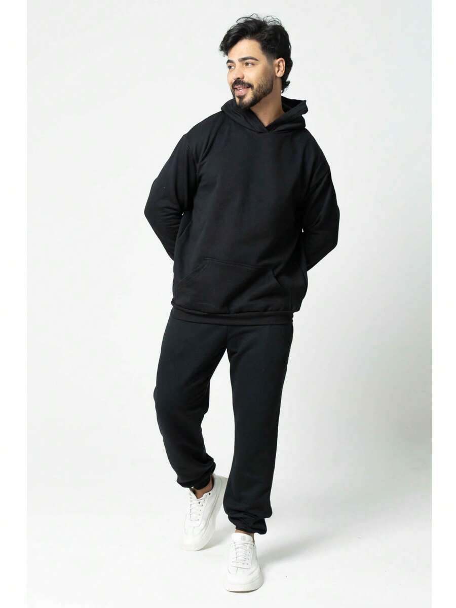 Men's Polyester Hoodie Set - Spring/Autumn Casual Clothing Set - Black - View 1