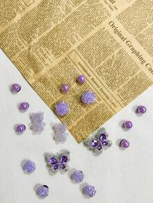 18pcs Purple Rhinestone Butterfly & Teddy Bear Shoe Decorations, Removable DIY Shoe Accessories Suitable For Sandals, Slippers, Garden Shoes, Beach Bags, Gifts, All Seasons