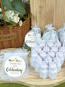 3/15/30件/套，婚礼迷你泡泡，婚礼宾客礼品套装，双爱透明泡泡瓶（不含液体），感谢绿叶圆卡，白色透明硬纱袋，拍照道具，适用于新娘送礼会