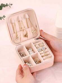 Personalized Name Heart-Shaped Jewelry Box - Customized Beige Travel Jewelry Storage Box, Zipper Closure, Fabric Lining, Perfect Bridesmaid Invitation Gift Or Couple's Memento, Elegant Design | Soft Lining, Wedding Gift, Jewelry Box